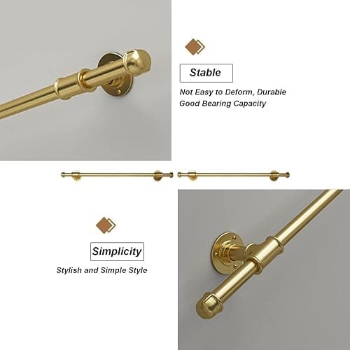 Main courante dorée pour escalier,1,5 m 2 m 2,5 m 3 m Kit complet de garde-corps d'escalier | Main courante d'escalier fixée au mur de barre de support, conception de conduite d'eau de fer en métal thumbnail 3