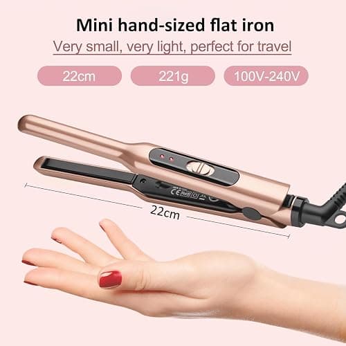JAETON Small Flat Iron 3/10" Mini Hair Straightener for Short Hair Curling Iron for Edges,Mini Straightener for Travel,Fast Heat Up,Dual Voltage,Ceramic Tourmaline thumbnail 2