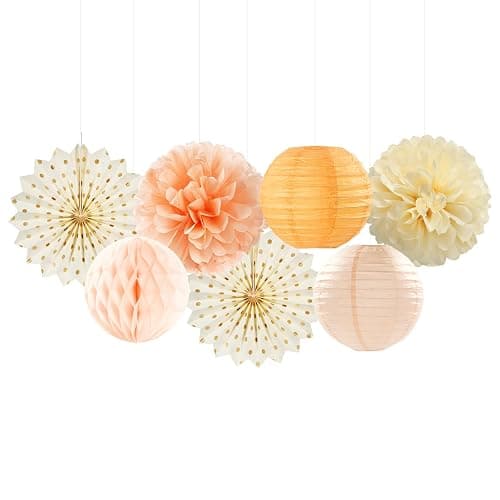 Beige-Orange Peach Fall Party-Decorations Paper-Lanterns- 14pcs Autumn Thanksgiving Harvest Birthday Boho Streamers Fan,Tissue Pom Poms, Baby Bridal Shower Wedding Engagement Decor Lasting Surprise thumbnail 4