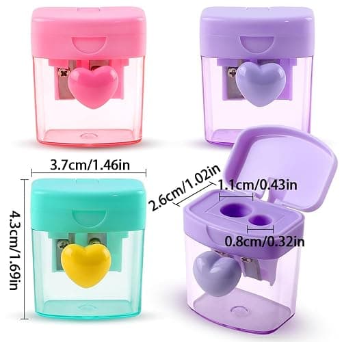 Heart Pencil Sharpeners Bulk Colored Pencil Sharpener Handheld Small Cute Pencil Sharpener Manual Green Purple Pink Pencil Sharpeners with Cover 2 Holes for Students Classroom Office Supplies thumbnail 3