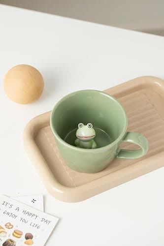 DIHOclub Frog Coffee Cup Hidden 3D Animal Inside Mug,Garden series Handmade Figurine Mugs 12OZ(Green) thumbnail 5