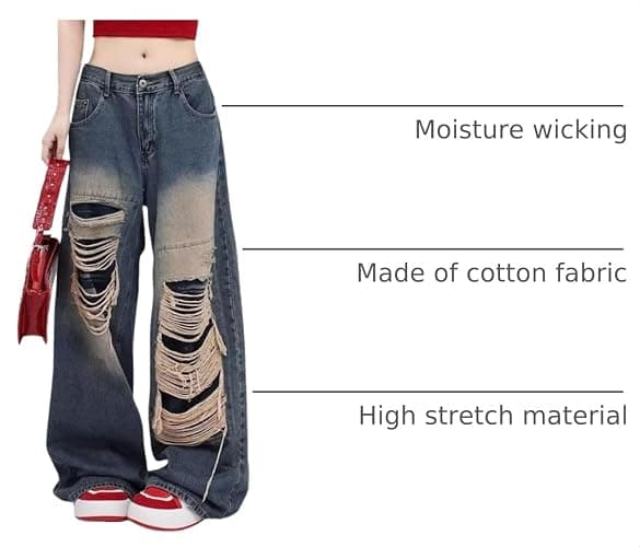 Lafaguw Baggy Jeans for Women Men Ripped Straight Leg High Waisted Pants | Baggy Jeans Y2k,Ripped Jean,High Rise,Distressed Pants,Gothic Pants,Classic 4 Pockets,Grunge Clothes,Summer Outfits thumbnail 4