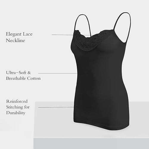 Womens Tank Top Camisoles with Premium Cotton Italian Design - Trimmed with Flower Lace on Neckline - Image 1
