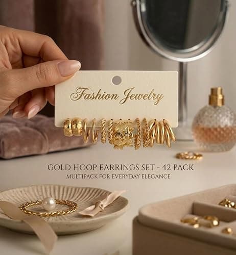 42 Pairs Gold Hoop Earrings Set for Women, Fashion Chunky Pearl Earrings Multipack Twisted Statement Earring Pack, Hypoallergenic Small Big Hoops Earrings for Birthday Party Gifts Jewelry thumbnail 6