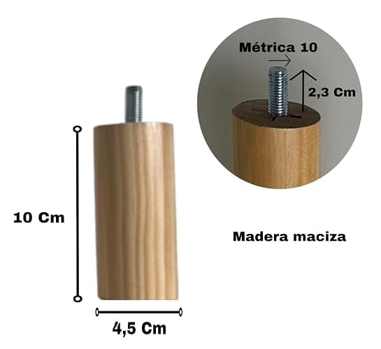 Mobiarioclichi Lot de 6 pieds de sommier en bois massif pour base tapissée avec vis M10 Différentes dimensions et couleurs 10 cm Naturel thumbnail 2