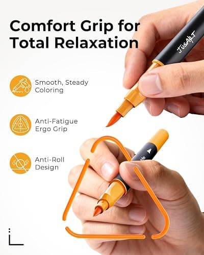 JusArt Markers for Adult Coloring Books No Bleeding, 80 Colors Coloring Markers with Dual Tips, Fine & Brush Pens with Ergonomic Triangle Grip & 33% More Ink, Water-Based Art Drawing Set for Adults thumbnail 4