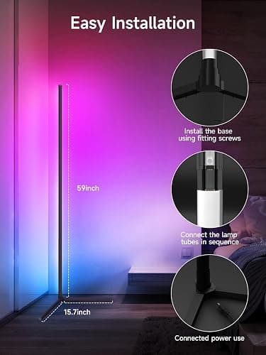 Tyute LED Floor Lamp, Smart RGB Corner Lamp, Dimmable Colour Changing Standing Lamp with APP & Remote Control, Music Sync, Modern Mood Corner Floor Lamp for Living Room, Bedroom, Gaming Room thumbnail 6