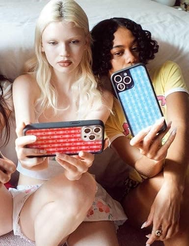 Wildflower Cases - Compatible with iPhone 16 | Protective Black Bumper, 6.5ft Drop Test Certified, Women Owned Small Business | Plaid, Checkered, Unique, Cute, Trendy | Blue Gingham Hearts thumbnail 4