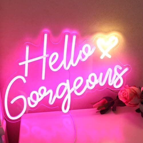 Hello Gorgeous Neon Sign Hello Beautiful Pink LED Neon Lights for Home Wedding Birthday Backdrop Bacelorette Party Wth Dimmable Switch(5V,16.5X10.6inches) thumbnail 3