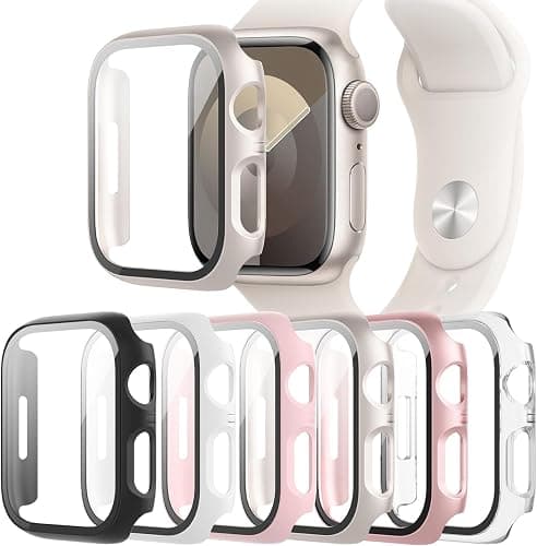 6-Pack Case Compatible with Apple Watch 40mm Series SE 3(2025)/SE 2/SE/6/5/4 with Tempered Glass Screen Protector, QCKANLJ Ultra-Thin Hard PC Full Protective Face Cover Bumper for iWatch 40 mm - Image 1