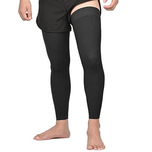 KEKING Full Leg Compression Sleeves, Unisex, Thigh High Compression Stocking 20-30mmHg Graduated Support for Thigh Calf Knee, Running, Basketball, Reduce Varicose Veins and Swelling, All Black L - Image 1