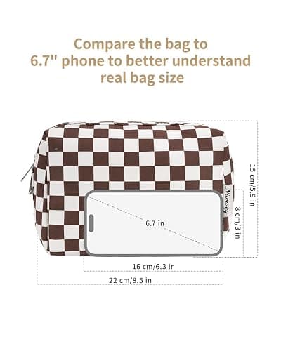 Narwey Checkered Makeup Bag Travel Cosmetic Bag Organizer Toiletry Bag Make Up Bags with Compartments for Women Girls (Large, Dark Checkerboard) thumbnail 5