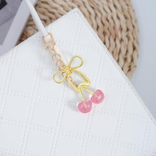 SKYFUN Tiny Cherry Keychain Cute Red Black Pink Cherry Key Chain for Women Glitter Small Bag Charms Car Keys Accessories thumbnail 3
