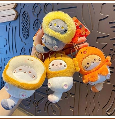 HSYHERE Men Women Creative Interesting Funny Cute Stylish Wearing Food Shrimp Bread Hat Soft Cat Keychain Key-ring Pendant thumbnail 2