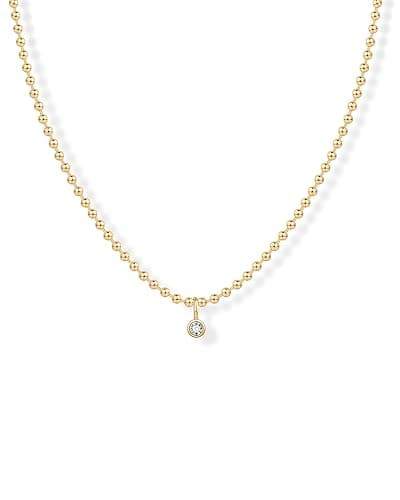 PAVOI 14K Gold Plated Dainty Tube Ball Square Beaded Chain Bezel Set Solitaire Pendant Necklace for Women | Round Princess Marquise Cubic Zirconia Statement Necklace - Image 1