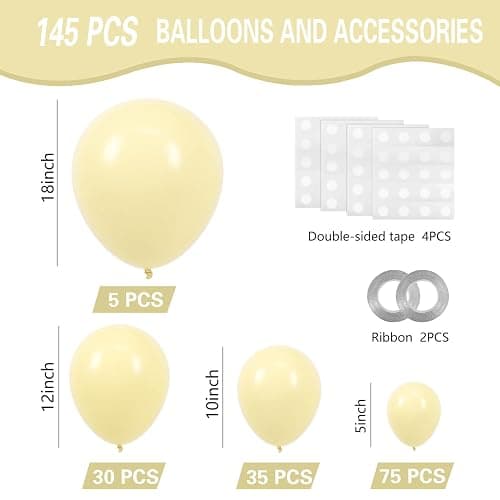 IXVAN Pastel Yellow Balloons 145pcs Different Sizes 18 12 10 5 Inches Light Yellow Latex Balloon Garland Arch for Birthday Baby Shower Wedding Anniversary Graduation Party Decorations thumbnail 2