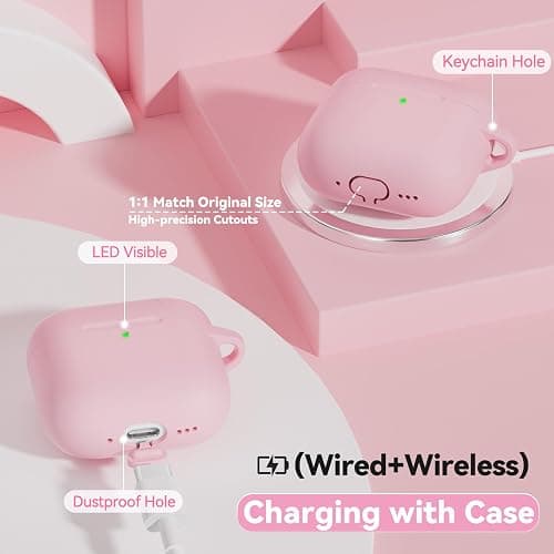 for AirPods 4 Case, TNSNK Soft Silicone Airpod 4 Case with Cleaner Kit and Keychain, Pink Case Cover for Women Girly Compatible with Apple Airpods 4th Gen 2024, Anti-Scratch, Drop Protection thumbnail 6