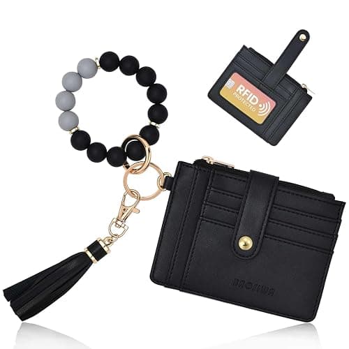 BAOSIWA Silicone Bracelet Keychain Wallet for Women Wristlet Card Holder Slim RFID Wallet with Zipper Pocket - Image 1