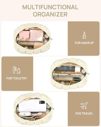 Telena Puffer Makeup Bags for Women, Nylon Puffy Padded Make Up Bags for Women Makeup Organizer Case, Wide-open Makeup Pouch Travel Essentials thumbnail 5