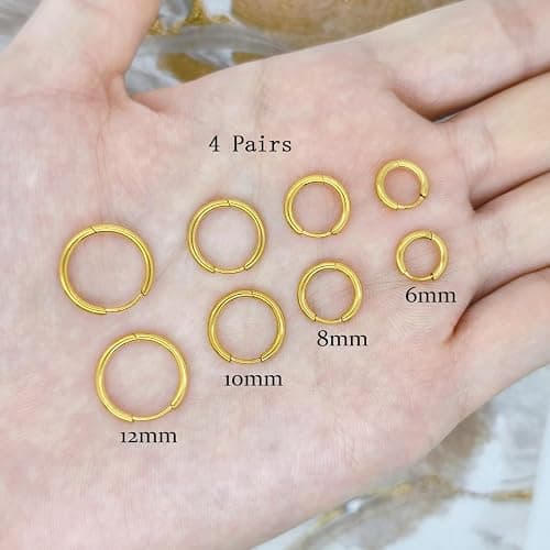 4 Pairs Small Gold Hoop Earrings Set for Women, 14k Gold Plated Cartilage Hoop Earring Hypoallergenic Small Hoop Earrings for 2nd 3rd Hole Huggie Hoop Earrings for Women Men Gifts (Gold-1.6mm) thumbnail 5
