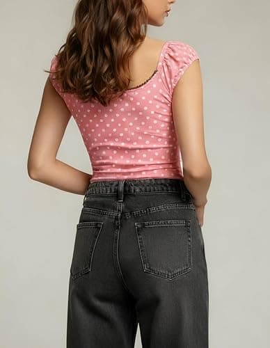 Women Y2K Fairy Grunge Shirt Cap Sleeve Lace Up Polka Dot Coquette Milkmaid Tops Vintage E-Girls Aesthetic Clothes thumbnail 4