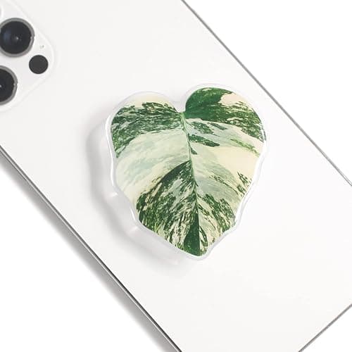 OnTheGrip Cute Acrylic Tropical Leaf Design Collapsible Expandible Mobile Phone Grip Stand Holder for Smartphone Tablet Cell Phone Accessory (Monstera Deliciosa) - Image 1