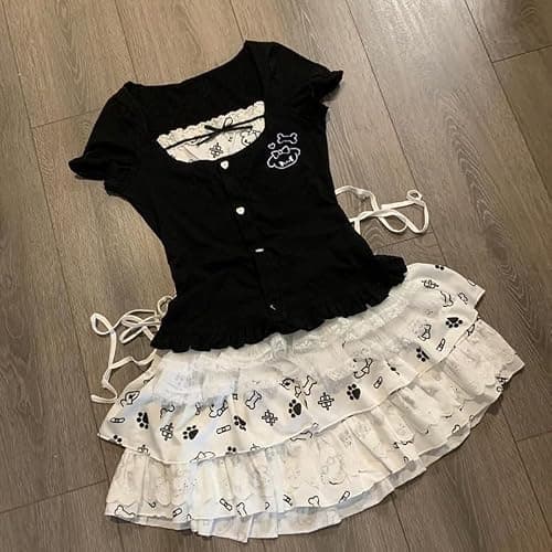 Mcbling Top Skirt Set Gyaru Shoujo Girl Jojifuku Jirai Kei Clothes Scenecore Fashion Cutecore Decora Y2K thumbnail 2