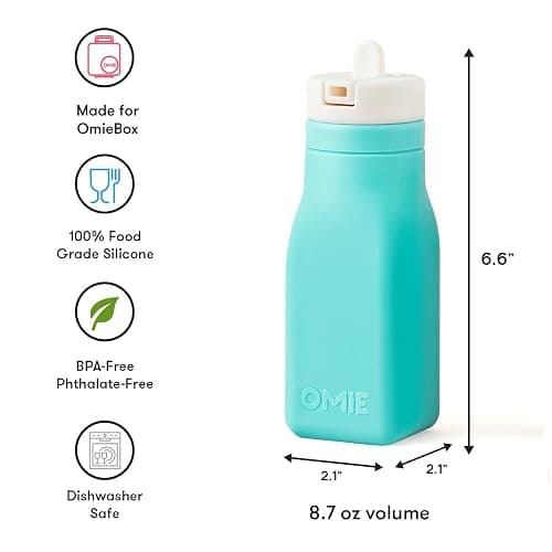 Omie OmieBox Reusable Silicone Water Bottle - 8.7 oz, Straw Top, BPA-Free & Phthalate-Free, Leak-Proof (Teal) (OmieBox Sold Separately) thumbnail 3