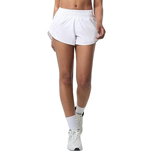 Aurefin Athletic Shorts for Women,Women's Quick Dry Workout Sports Active Running Track Shorts with Elastic and Zip Pockets - Regular Fit - Medium - White thumbnail 5