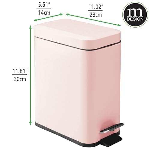 mDesign Small Modern 1.3 Gallon Rectangle Metal Lidded Step Trash Can, Compact Garbage Bin with Removable Liner Bucket and Handle for Bathroom, Kitchen, Craft Room, Office, Garage - Light Pink thumbnail 4