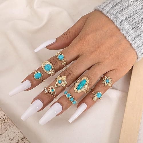 GIGB PBDK 20Pcs Gold Turquoise Rings for Women Tiny Vintage Boho Western Jewelry Retro Statement Midi Knuckle Joint Stacking Rings Pack thumbnail 3