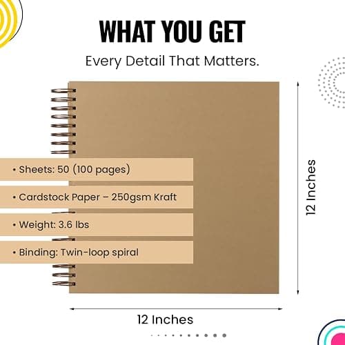 Modern Shop Scrapbook Album | Extra Thick Kraft Paper with Hardcover - 12 x 12 250 gsm, 50 sheet thumbnail 2