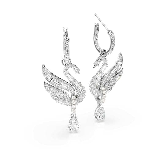 Swarovski Swan earrings, Swan, White, Rhodium finish thumbnail 3
