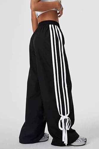 BEAUDRM Women's Y2K Baggy Bow Wide Leg Pants Striped Track Elastic Waist Long Sweatpants Parachute Pants thumbnail 5