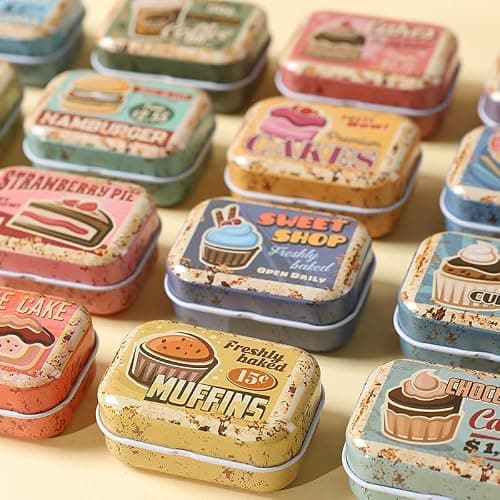 werdecade 8Pcs Mini Flower Tin Trinket Jewelry Organizer Storage Box Decorative Boxes Small Metal Tins with Hinged Lids Portable Box Containers Small Storage Kit (Vintage Dessert) thumbnail 4