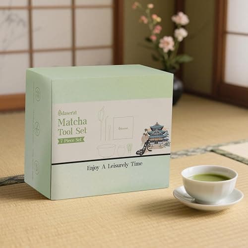 Matcha Whisk Set, 7 Pcs Matcha Kit, Premium Ceramic Matcha Set, Whisk and Bowl, Sifter, Cup Holder, Bamboo Scoop, Tea Plucking, Tea Towel, Matcha Lovers (White) thumbnail 8