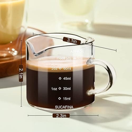 PARACITY Espresso Cup with Handle, 2.5 OZ Double Spout Clear Glass Measuring Cup with Dual Scale, Espresso Shot Glass with V-Shaped Mouth, Espresso Accessories thumbnail 3