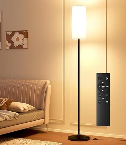 luckystyle Dimmable Floor Standing Tall Lamp, 12W Led Bulb with Lampshade, Foot Switch, Remote Custom Color Temperature Pole for Bedroom, Office, Kids & Living Room, Black thumbnail 9