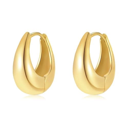 STAYLOVE Small Chunky Gold Hoops Teardrop Huggie Earrings 925 Sterling Silver Post 14k Gold Plated Oval Thick Hoop Earrings for Women - Image 1