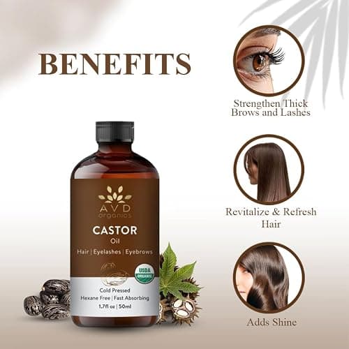 AVD Organics Castor Oil for Eyelashes | USDA Certified Organic Castor Oil Cold Pressed in Glass Bottle with Lash Brushes | For Eyebrows, Hair & Eyelash | 1.7 fl oz thumbnail 3