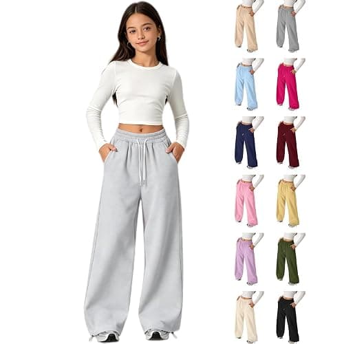 CSVBVSQ Teen Girls Wide Leg Sweatpants Kids Baggy Sweat Pants Straight Elastic Waist Cute Clothes Size 5-16 Years - Image 1