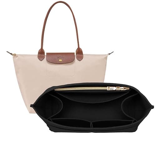 OPPOSHE Purse Organizer Insert for Longchamp Le Pliage, Premium Felt Long Champ Bag Handbag Women, Tote Organizer Insert with 9 Compartments (Large, Black) - Image 1