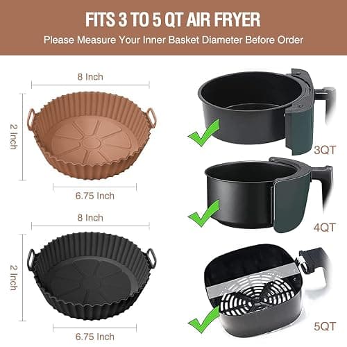 2 Pack Air Fryer Silicone Liners Pot for 3 to 5 QT, Air Fryer Silicone Basket Bowl, Replacement of Flammable Parchment Paper, Reusable Baking Tray Oven Accessories, Brown+Blk, (Top 8in, Bottom 6.75in) thumbnail 2