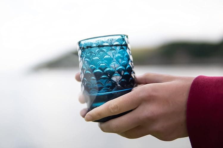 Gökotta Set of 4 | Handmade Stacking Koi Carp Fish Drinking Glasses | Natural Blue Glass Tumblers | Retro Fun Quirky Gift Present | Dinner Party Cocktail Water Juice Coffee Mugs Cups | 4PCS 250ml thumbnail 7