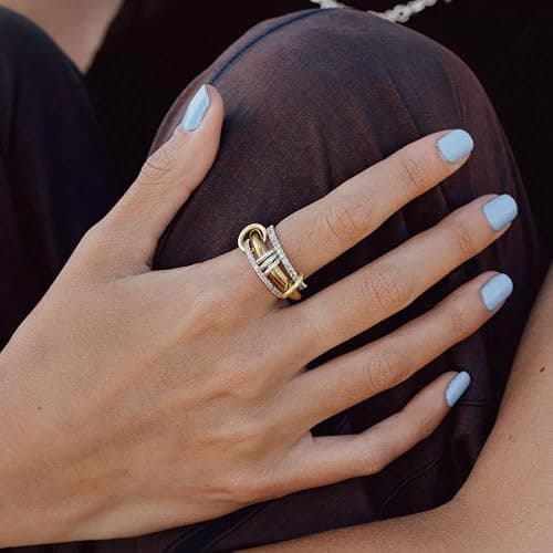 Bopiu Gold Stackable Rings for Women Non Tarnish, 18k Gold Plated Cubic Zirconia Rings, Silver Gold Multi Ring Mixed Metals Stack Rings Set thumbnail 2
