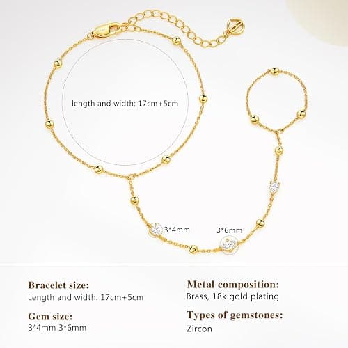 Cicy Bell Hand Chain 18k Gold Plated Bracelet for Women Trendy Teardrop Cubic Zirconia Adjustable Finger Ring Slave Dainty Bracelets Jewelry Gifts thumbnail 6