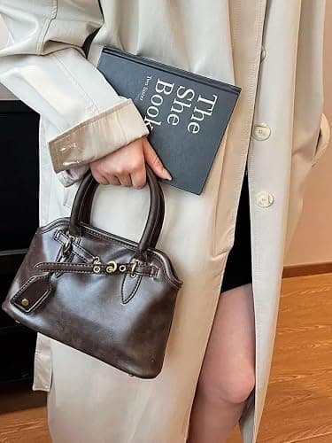 Base'ic Women’s Vintage Style Vegan Leather Crossbody Bag – Multi-Compartment Tote with Adjustable Strap & Belt Detail thumbnail 3