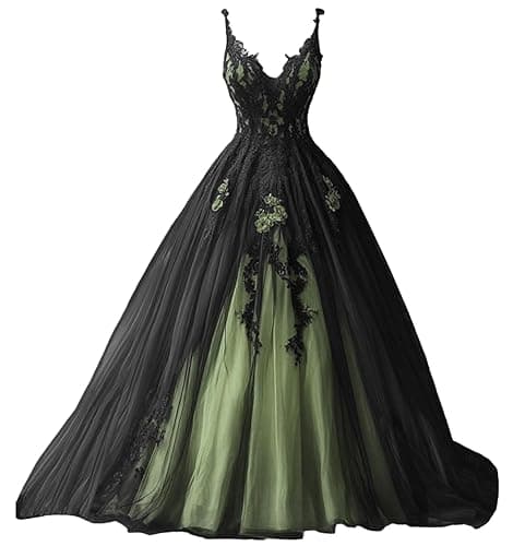TRHTX Spaghetti Straps Wedding Dresses for Bride Layered Tulle Gothic Black Bridal Gowns Lace Applique Wedding Gowns - Pink - 4 thumbnail 6