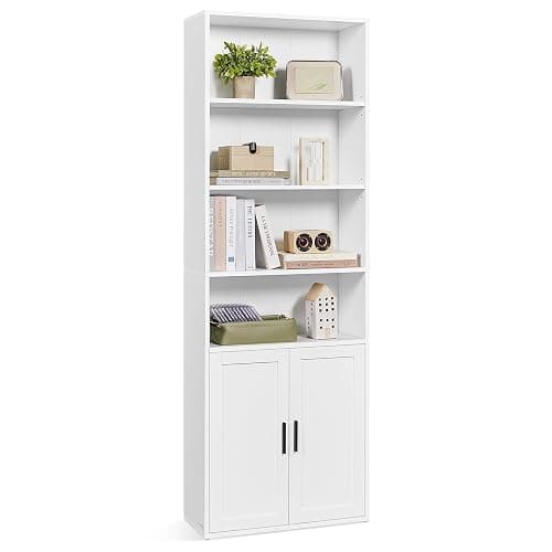 VASAGLE Custos Collection - Bookshelf, 6-Tier Tall Bookcase, Book Shelf with Doors, Open Storage Shelf, 9.4 x 23.6 x 68.9 Inches, for Living Room, Home Office, Dining Room, Cloud White ULBC402W01 - Image 1