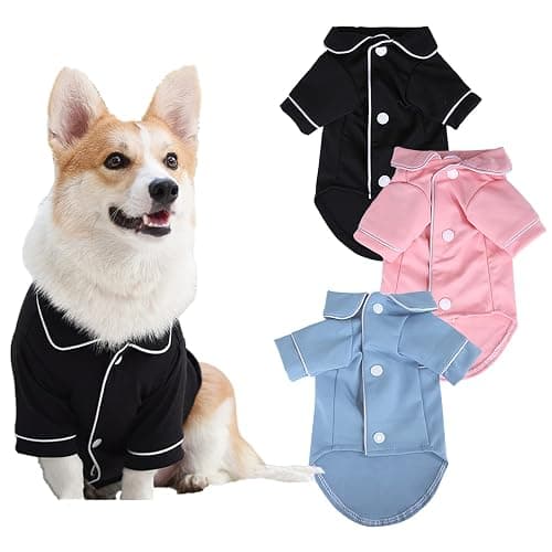 apott 3 Pack Dog Pajamas Pet Two-Legged Sleepwear Shirt Set Soft Cat Loungewear for All Year Round Black Pink Blue L - Image 1